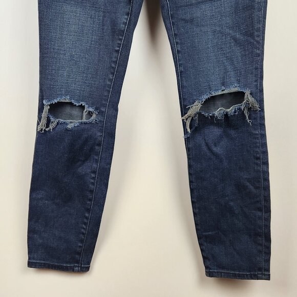 Good American Good Waist Crop Skinny Jeans Distressed Ripped Knees sz 2/26 - Picture 5 of 12